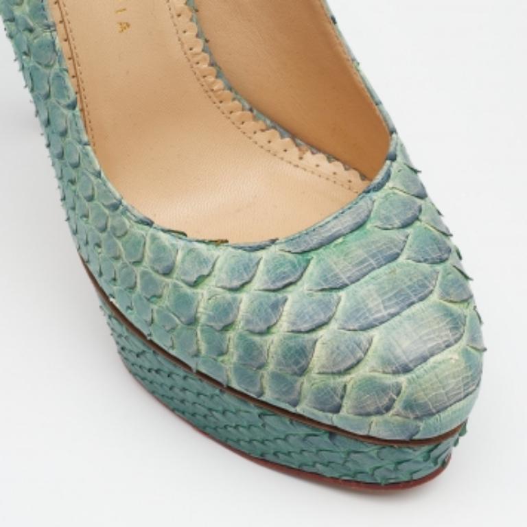 Escarpins à plateforme Priscilla en cuir python vert/bleu Charlotte Olympia Taille 40 Pour femmes en vente
