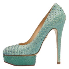 Charlotte Olympia Green/Blue Python Leather Priscilla Platform Pumps Size 40