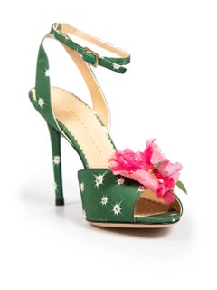 Charlotte Olympia Green Floral Embellished Sandals Size IT 38