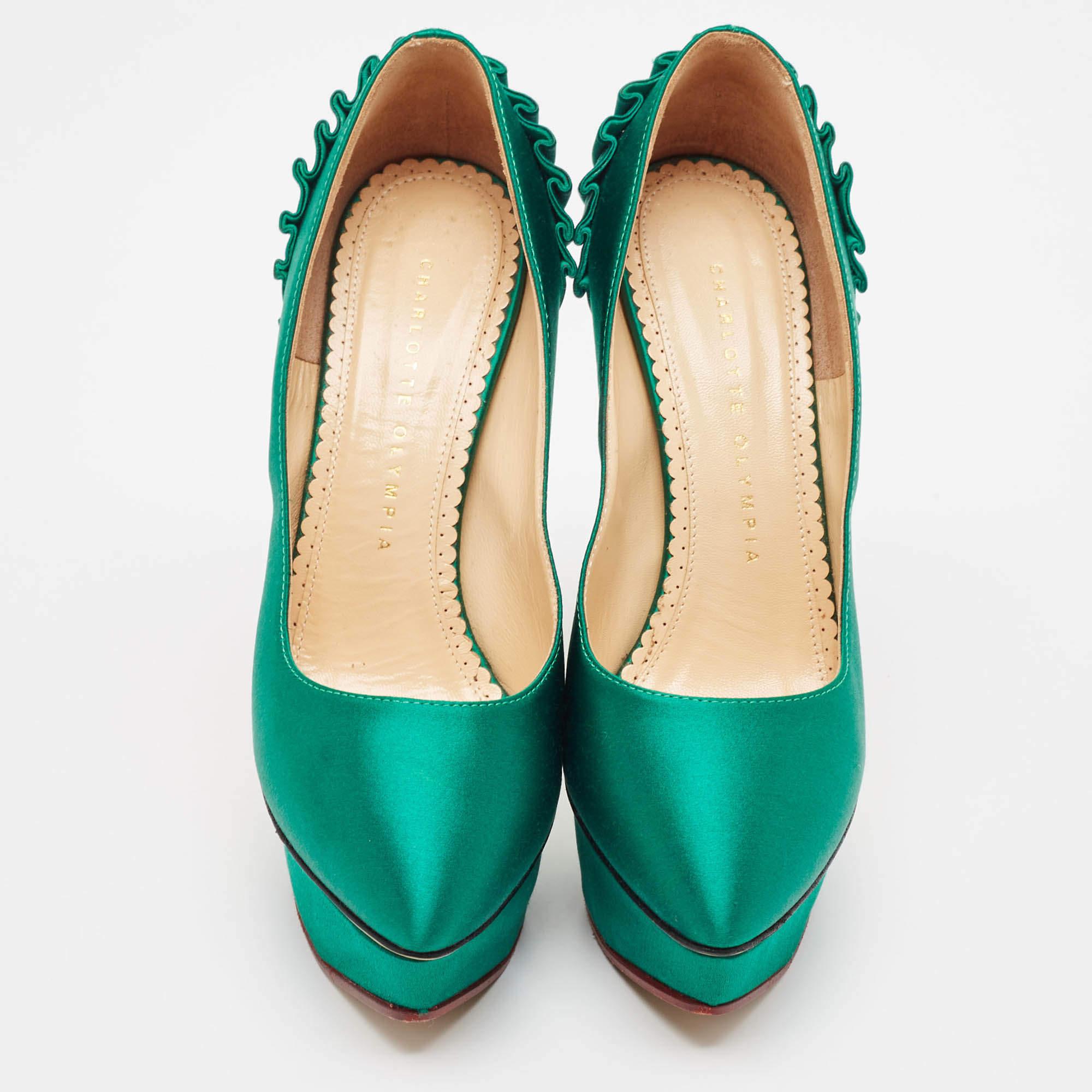 Charlotte Olympia Bombas de plataforma Paloma de satén verde Talla 37.5 Verde en venta