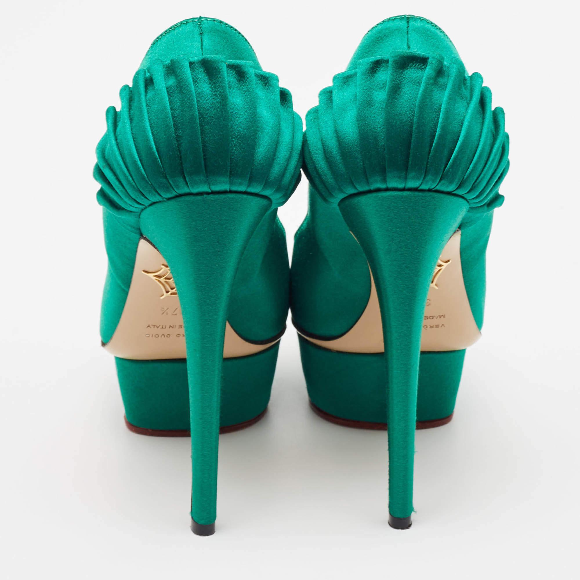 De las mujeres Charlotte Olympia Bombas de plataforma Paloma de satén verde Talla 37.5 en venta