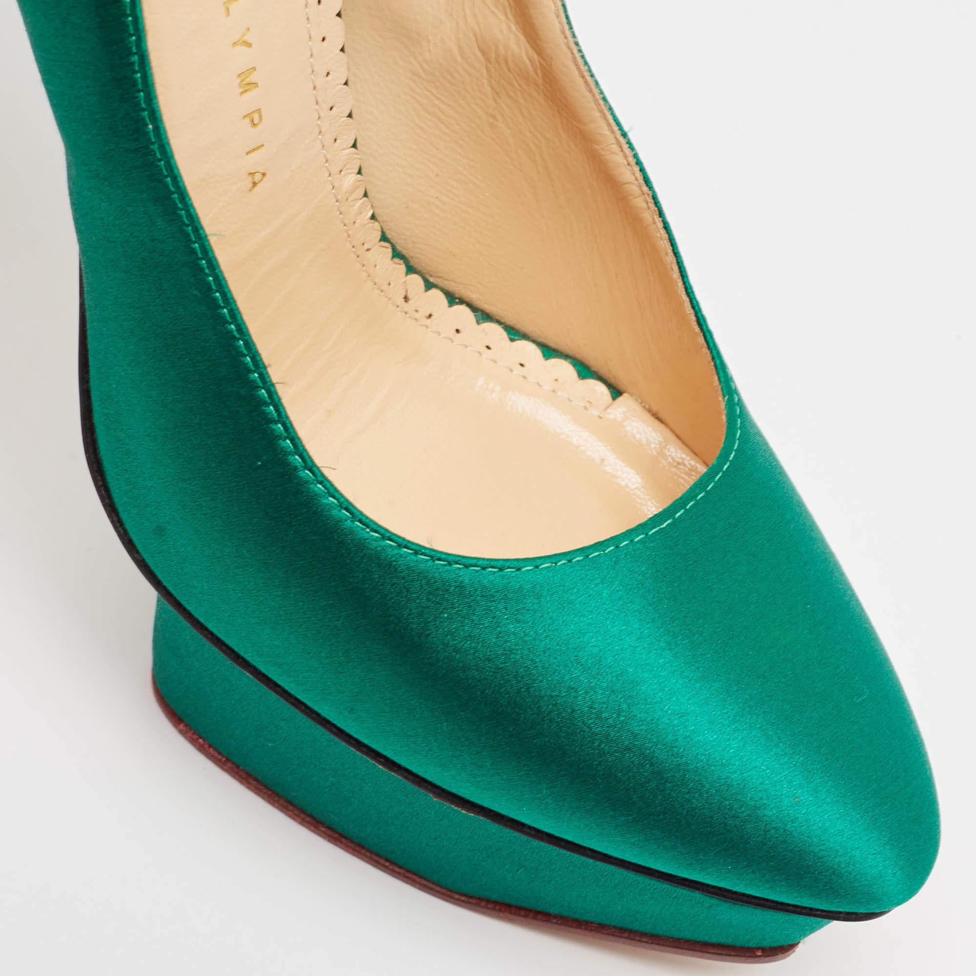 Charlotte Olympia Bombas de plataforma Paloma de satén verde Talla 37.5 en venta 2