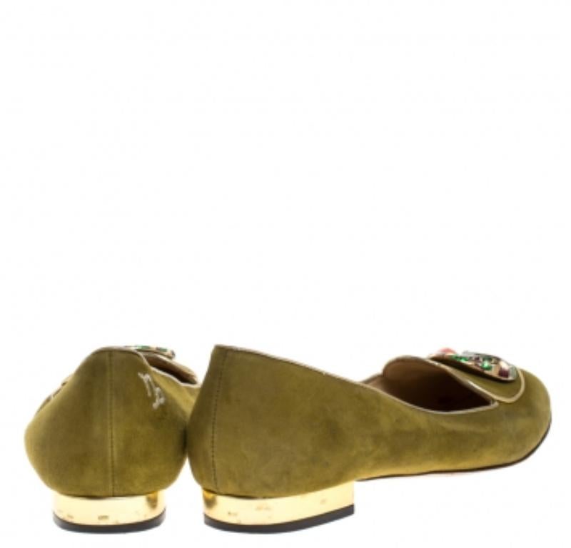 Marrone Charlotte Olympia Pantofole da fumo Capricorn in pelle scamosciata verde misura 37,5 in vendita