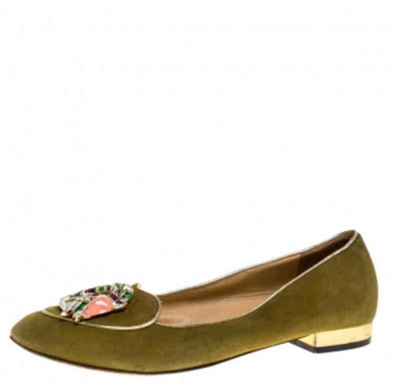 Charlotte Olympia Pantofole da fumo Capricorn in pelle scamosciata verde misura 37,5 in vendita 1