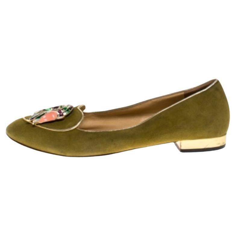 Charlotte Olympia Pantofole da fumo Capricorn in pelle scamosciata verde misura 37,5 in vendita