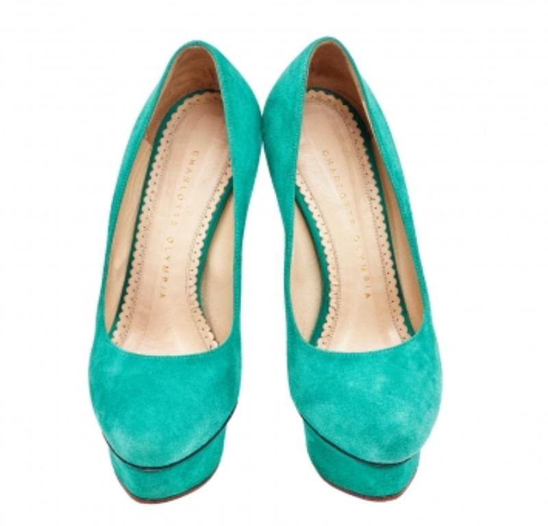 De las mujeres Charlotte Olympia Bombas de plataforma Dolly de ante verde Talla 35 en venta