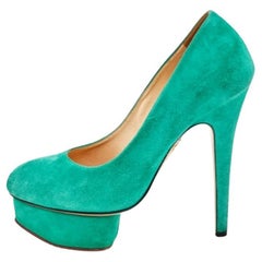Charlotte Olympia Green Suede Dolly Platform Pumps Size 35