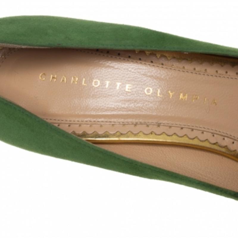 Charlotte Olympia Green Suede Dolly Platform Pumps Size 36.5 For Sale 2