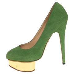 Charlotte Olympia Green Suede Dolly Platform Pumps Size 36.5