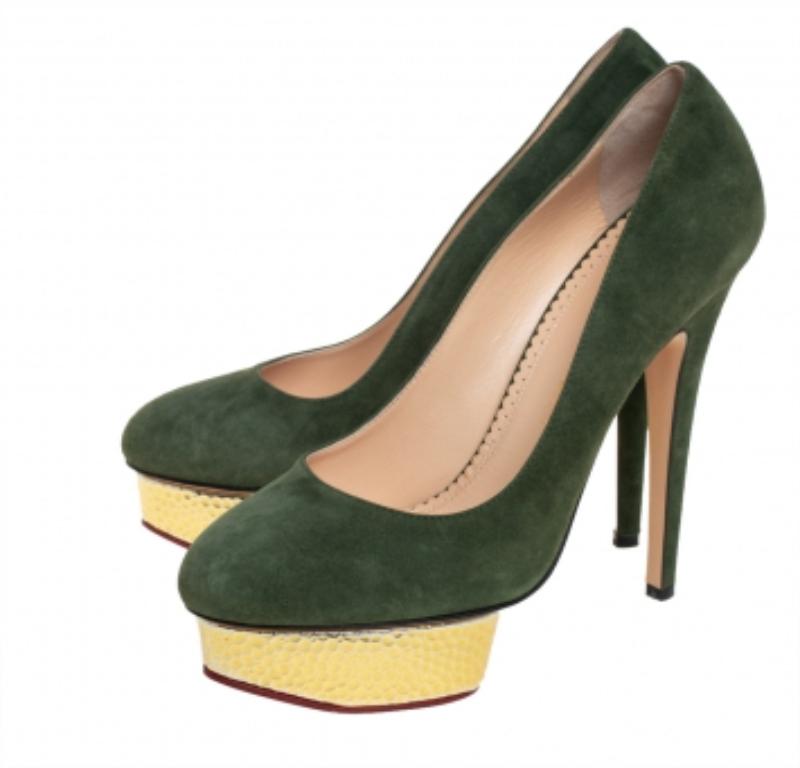 Black Charlotte Olympia Green Suede Dolly Platform Pumps Size 39 For Sale