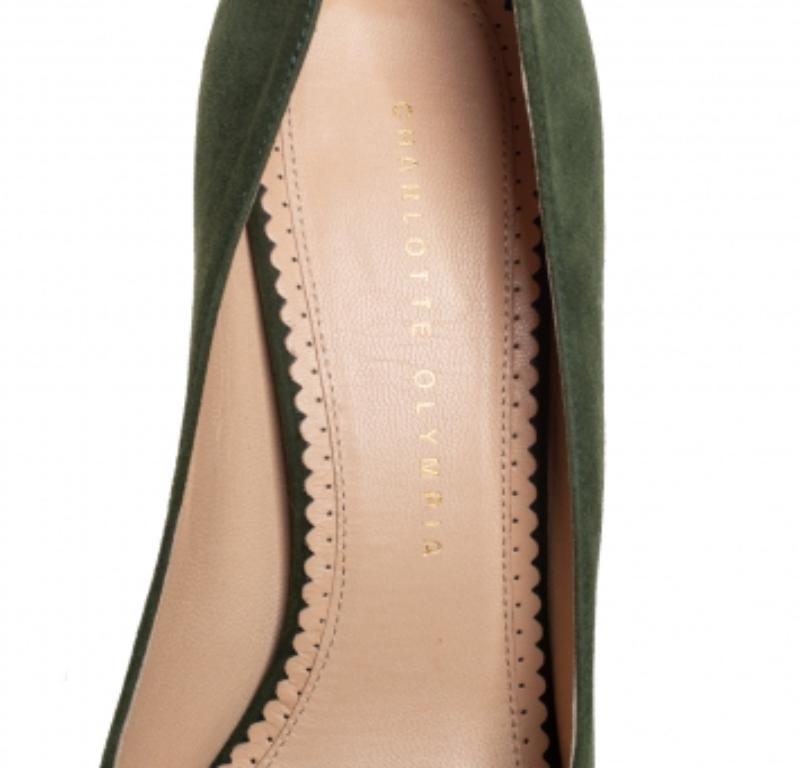 Women's Charlotte Olympia Green Suede Dolly Platform Pumps Size 39 For Sale