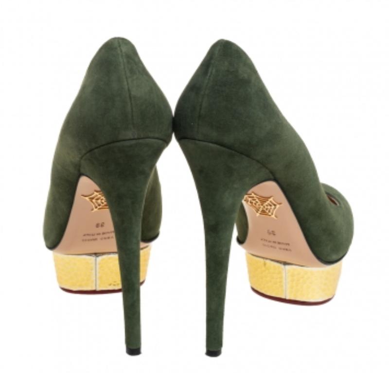 Charlotte Olympia Green Suede Dolly Platform Pumps Size 39 For Sale 2
