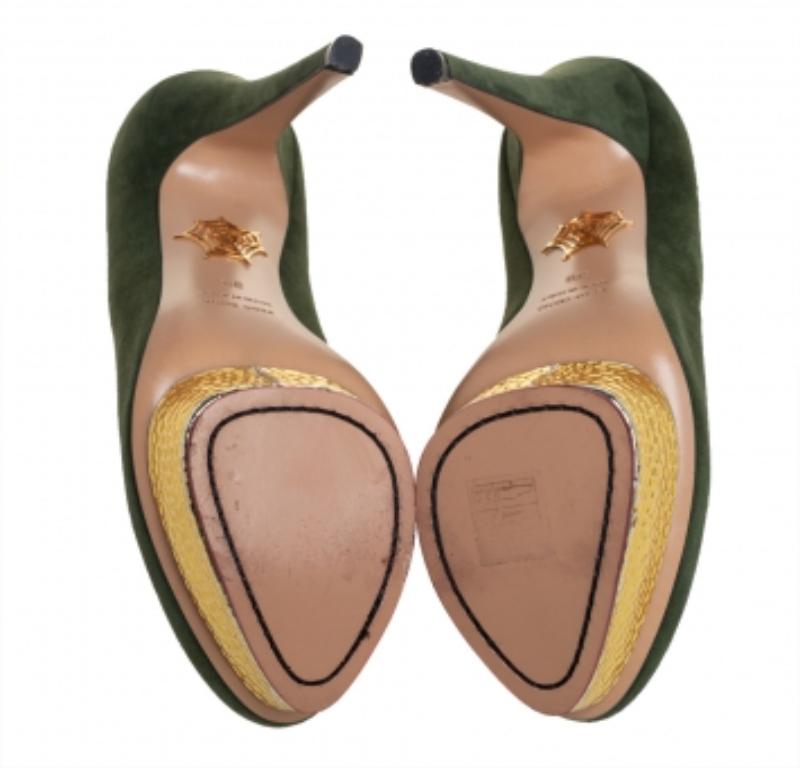 Charlotte Olympia Green Suede Dolly Platform Pumps Size 39 For Sale 3