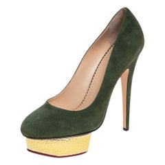 Charlotte Olympia Green Suede Dolly Platform Pumps Size 39