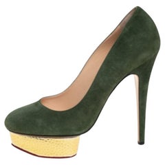 Charlotte Olympia Green Suede Dolly Platform Pumps Size 39