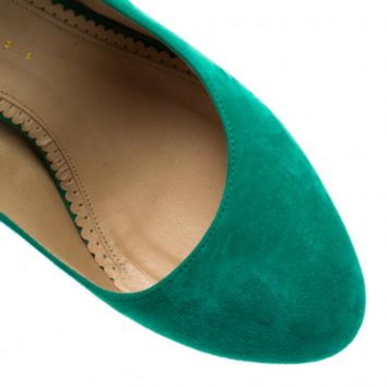 Charlotte Olympia Grüne Wildleder Dolly Plateau Pumps Größe 40 im Angebot 6