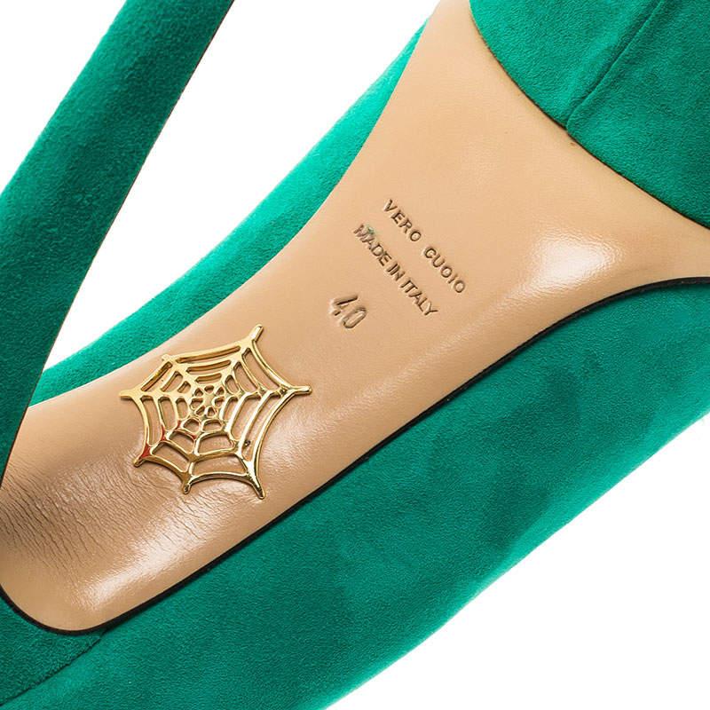 Charlotte Olympia Green Suede Dolly Platform Pumps Size 40 For Sale 6