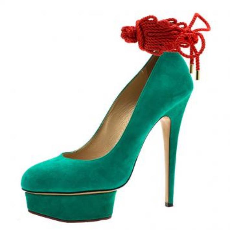 Charlotte Olympia Grüne Wildleder Dolly Plateau Pumps Größe 40 im Angebot 1