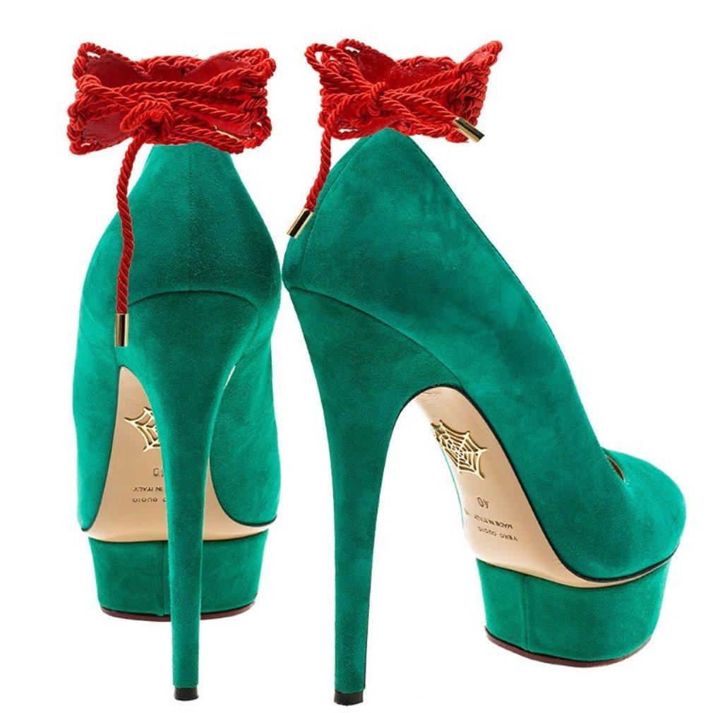 Charlotte Olympia Green Suede Dolly Platform Pumps Size 40 2