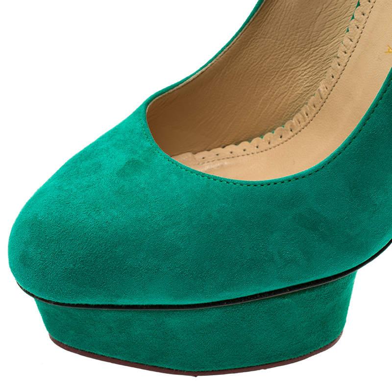 Charlotte Olympia Green Suede Dolly Platform Pumps Size 40 For Sale 4
