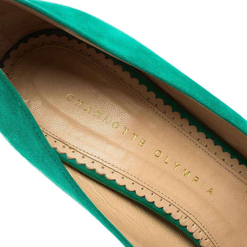 Charlotte Olympia Green Suede Dolly Platform Pumps Size 40 For Sale 5