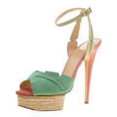 Charlotte Olympia Green Suede Isla Leaf Espadrille Platform Sandals Size 41