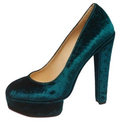 Charlotte Olympia Green Textured Velvet Dolly Platform Pumps Size 39