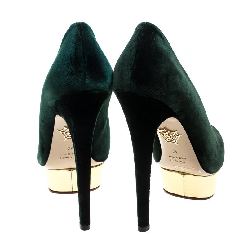 Black Charlotte Olympia Green Velvet Dolly Platform Pumps Size 40