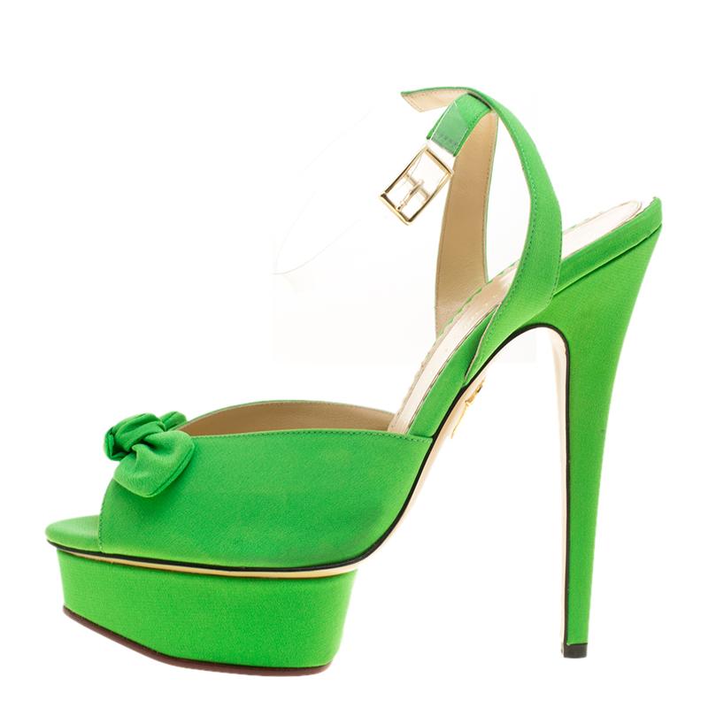 Green Charlotte Olympia Gren Satin Serena Bow Ankle Strap Platform Sandals Size 40