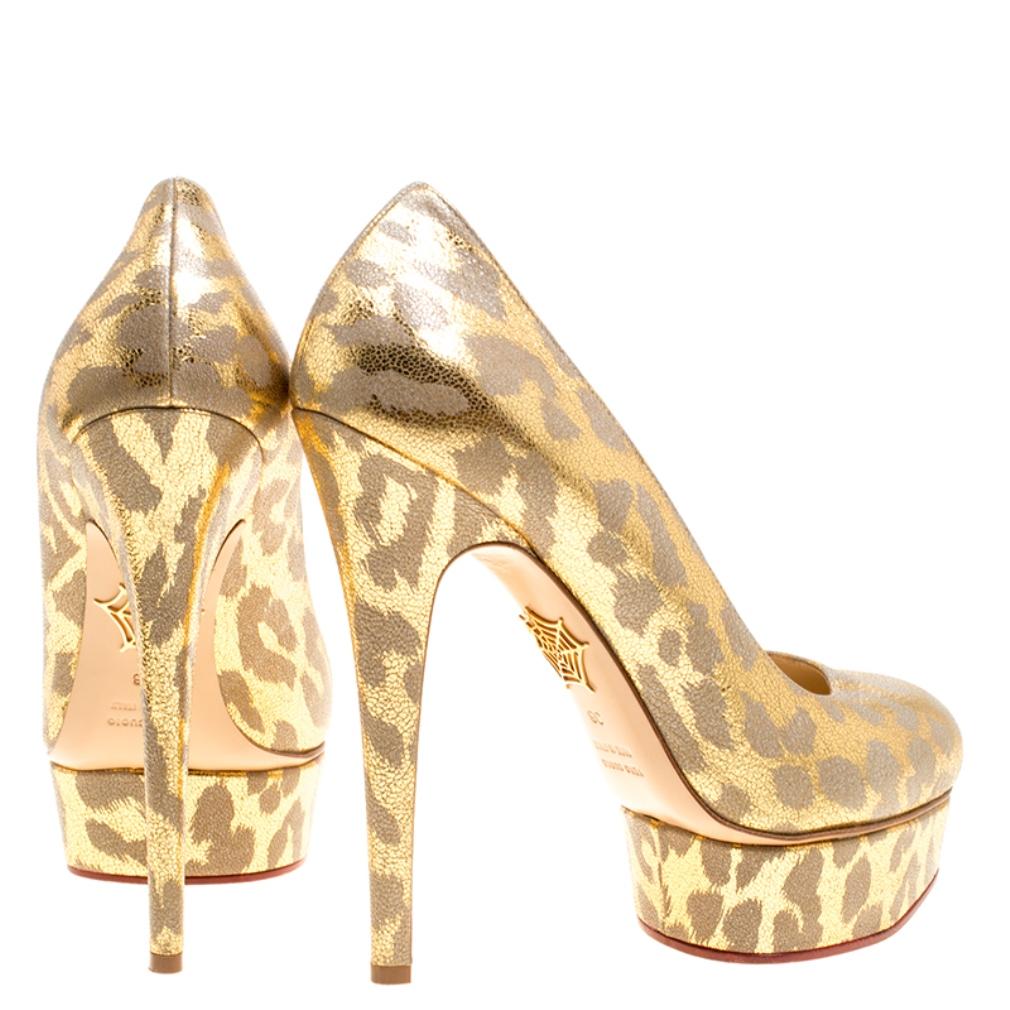 Women's Charlotte Olympia Grey/Gold Leather Platform Pumps Size 38