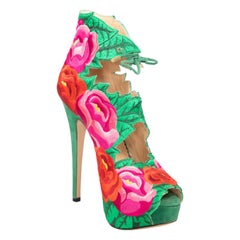 Charlotte Olympia Hibiscus Floral Embroidery Heels Size IT 37
