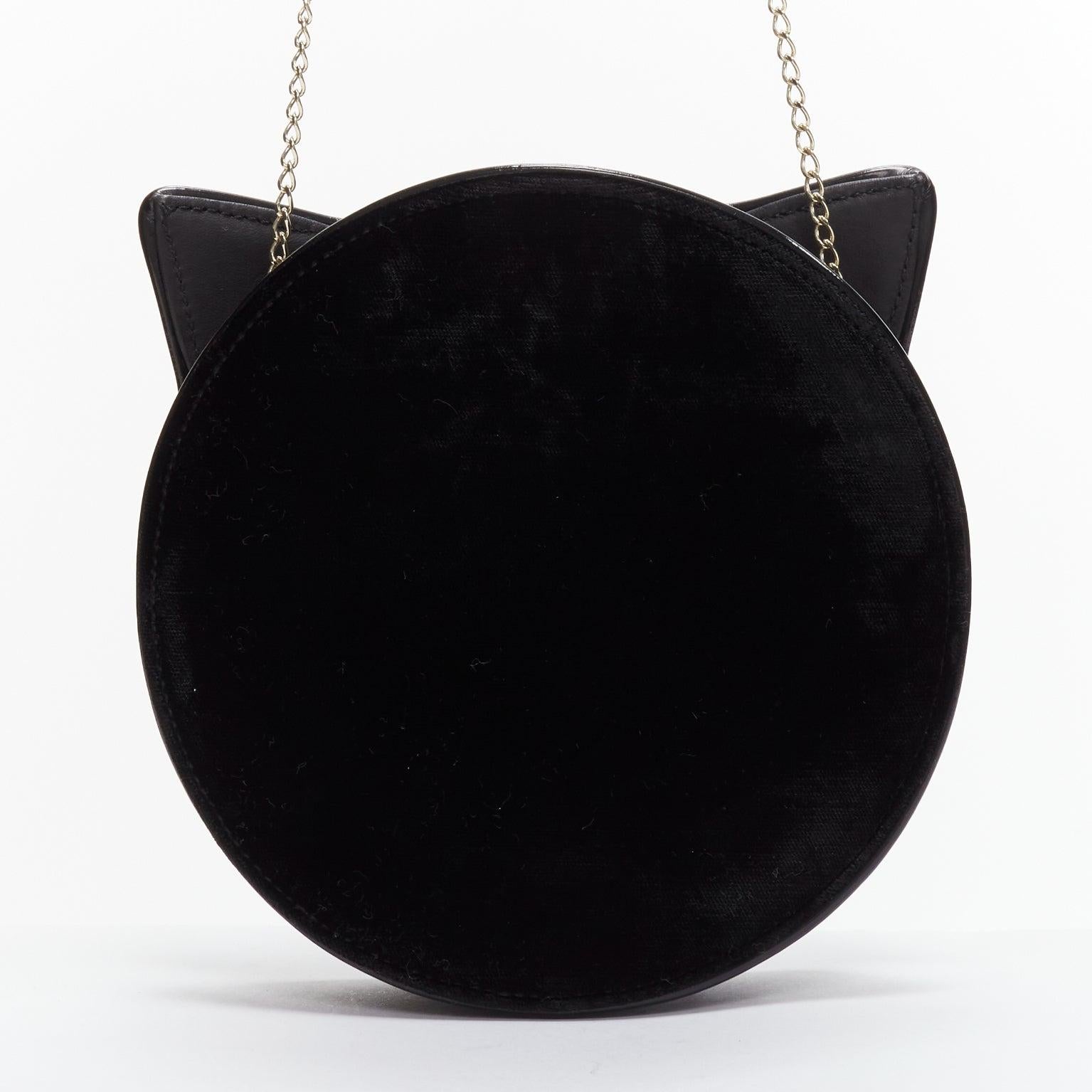 CHARLOTTE OLYMPIA Kitty black velvet gold embroidered crossbody bag In Good Condition In Hong Kong, NT