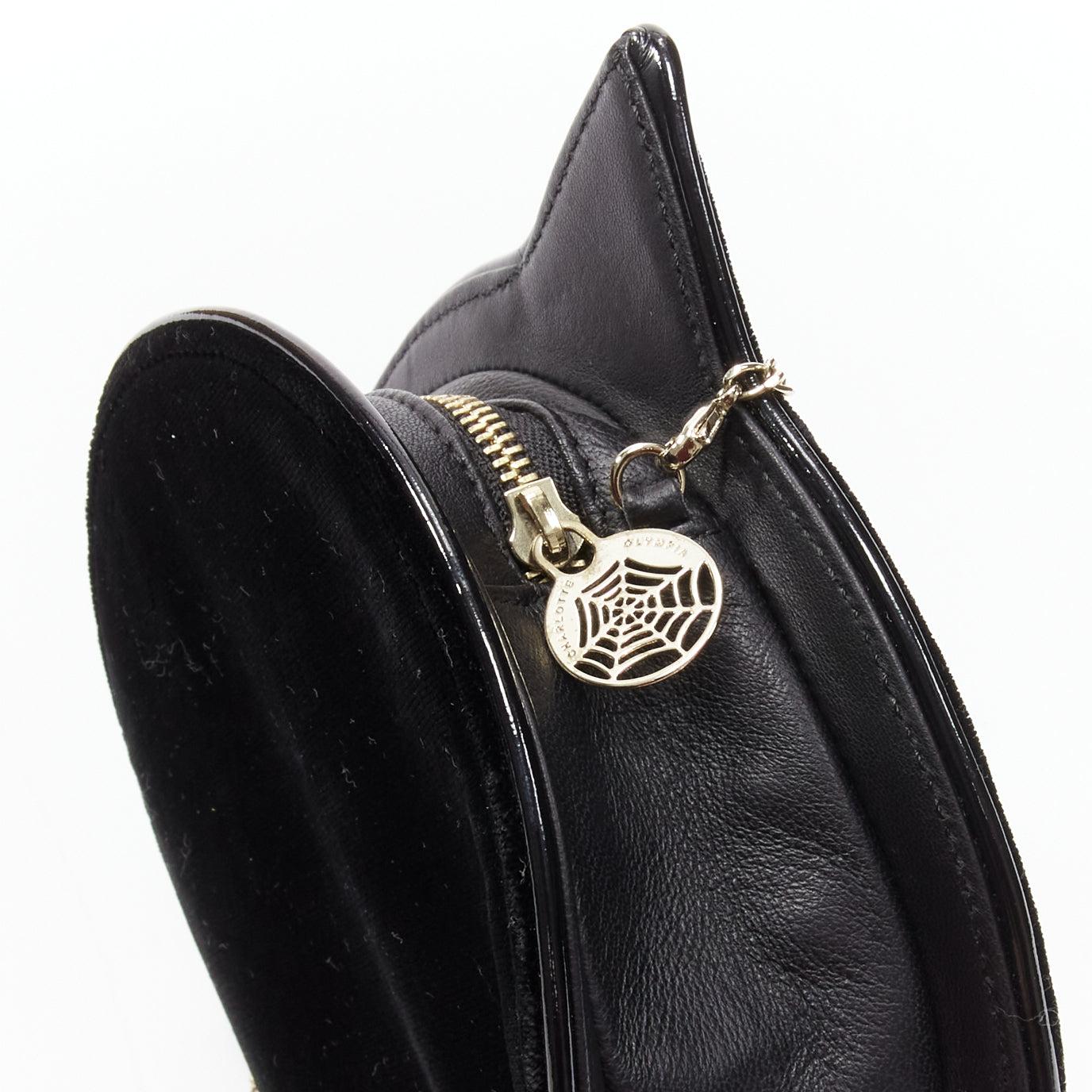 CHARLOTTE OLYMPIA Kitty black velvet gold embroidered crossbody bag 4