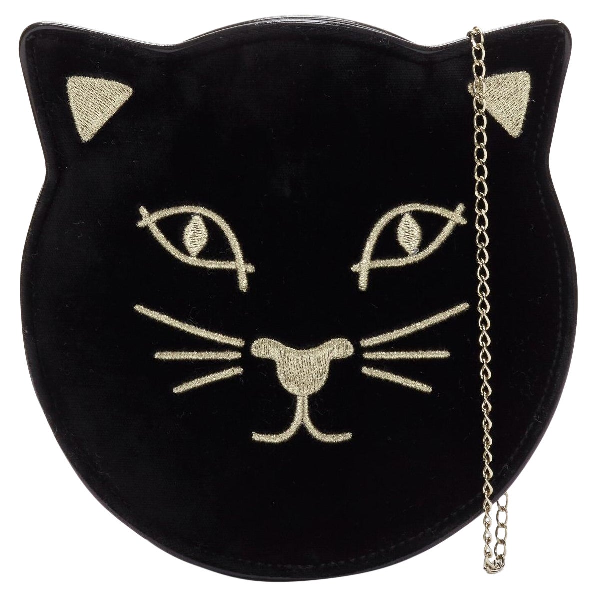 CHARLOTTE OLYMPIA Kitty black velvet gold embroidered crossbody bag