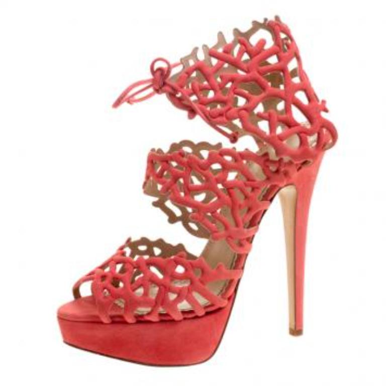 Charlotte Olympia Laser Cut Suede Goodness Gracious Reef Platform Sandals Size39 Pour femmes en vente