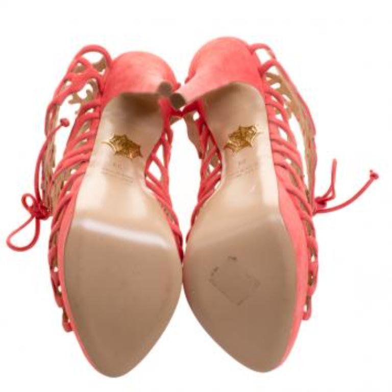 Charlotte Olympia Laser Cut Suede Goodness Gracious Reef Platform Sandals Size39 en vente 2