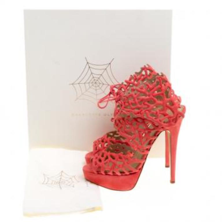 Charlotte Olympia Laser Cut Suede Goodness Gracious Reef Platform Sandals Size39 en vente 3