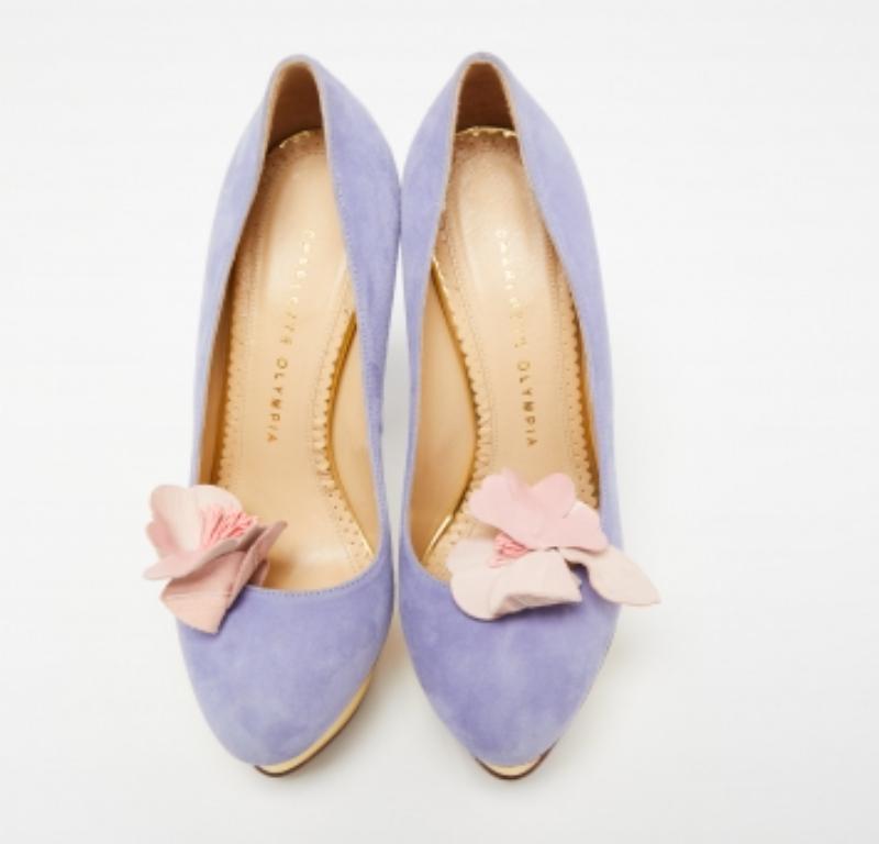 Gray Charlotte Olympia Lavender Suede Dolly Platform Pumps Size 37