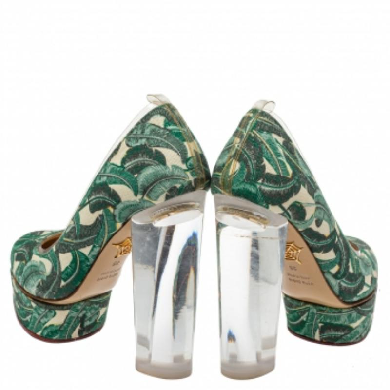 Charlotte Olympia - Escarpins à plateforme Mabel en toile imprimée et PVC Taille 35 en vente 3