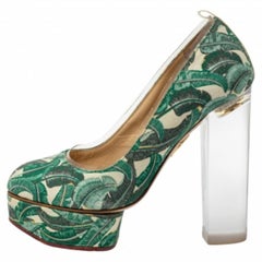Charlotte Olympia Leaves Printed Canvas And PVC Mabel Platform Pumps Size 35