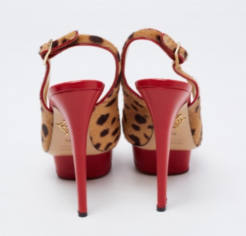 Women's Charlotte Olympia Leopard Calf Hair & Leather Dolly Slingback Pumps Size 36.5 For Sale