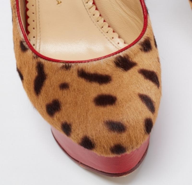 Charlotte Olympia Leopard Calf Hair & Leather Dolly Slingback Pumps Size 36.5 For Sale 1