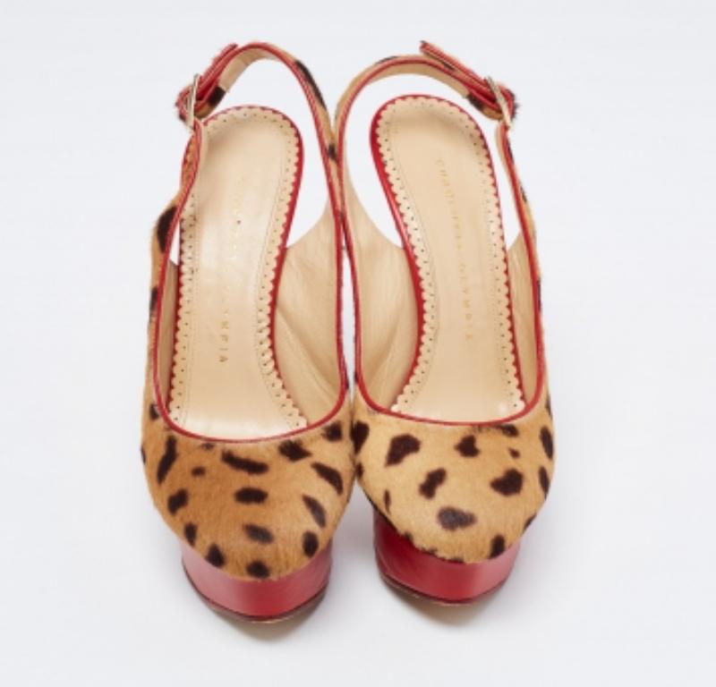 Charlotte Olympia Leopard Calf Hair & Leather Dolly Slingback Pumps Size 36.5 For Sale 3