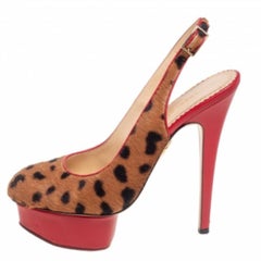 Charlotte Olympia Leopard Calfhair and Leather Dolly Slingback Pumps Size 37.5