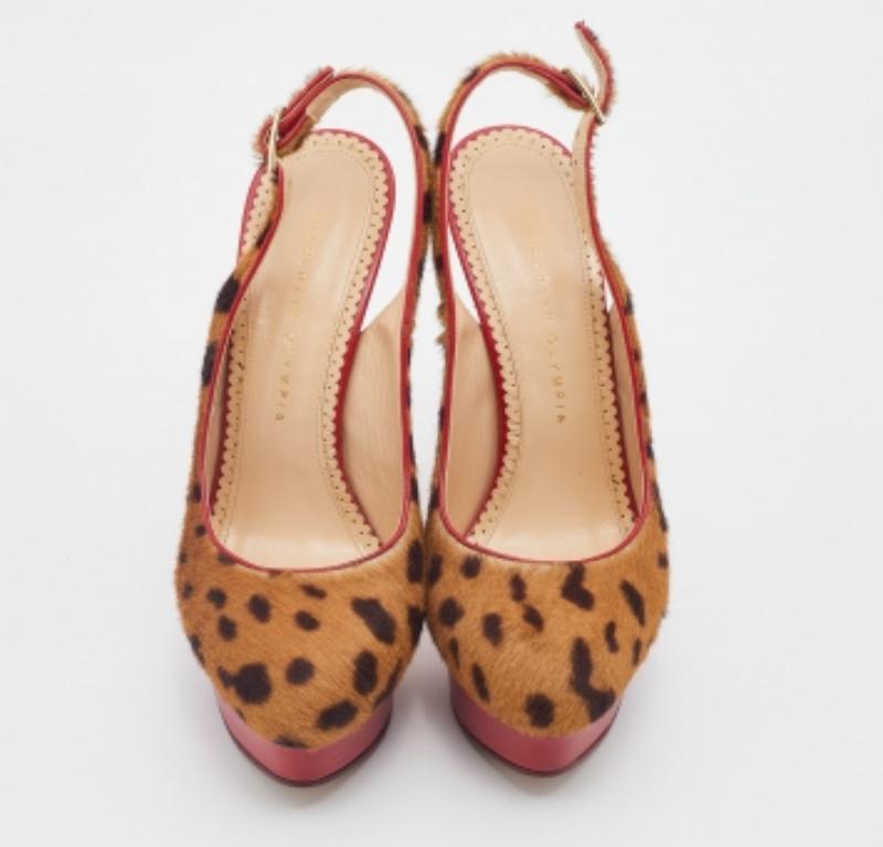 Brown Charlotte Olympia Leopard Pony Hair Dolly Slingback Platform Sandals Size 39 For Sale