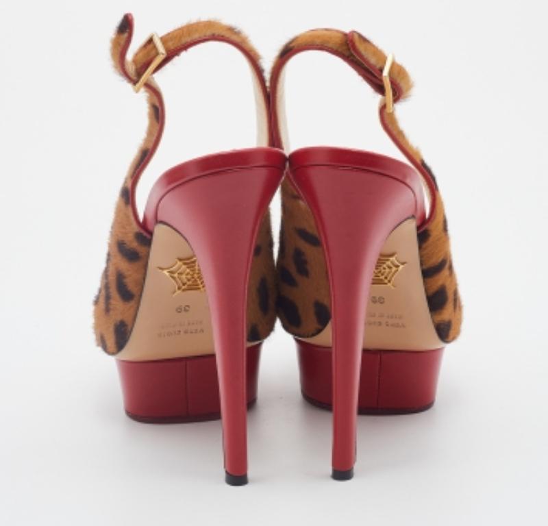 Charlotte Olympia Leopard Pony Hair Dolly Slingback Platform Sandals Size 39 For Sale 1