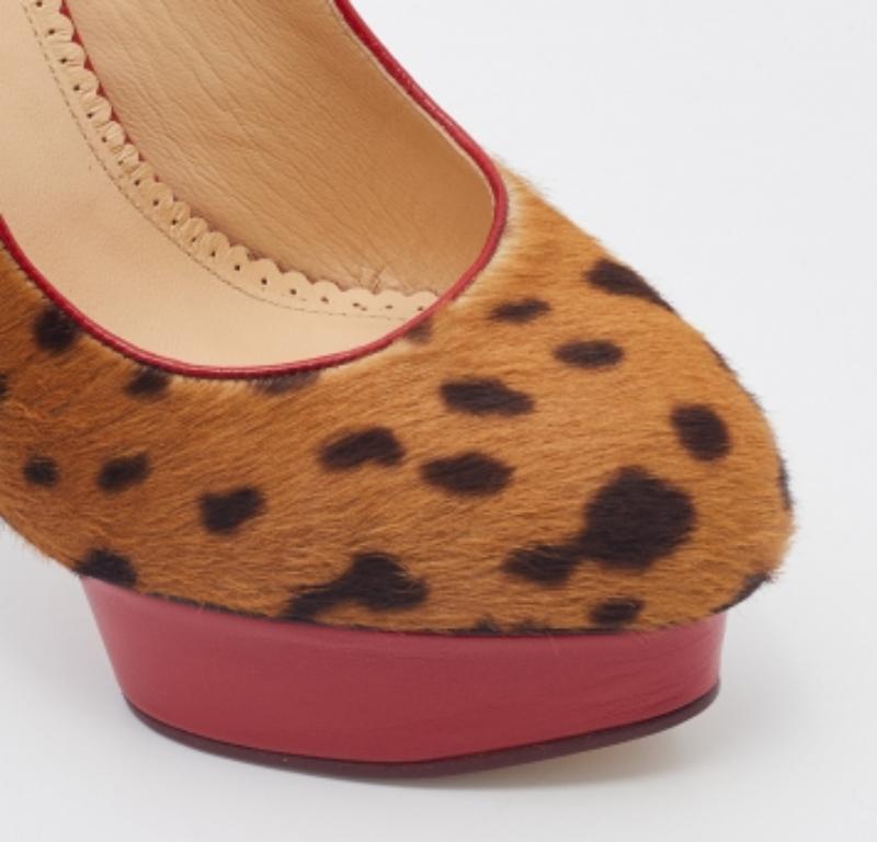 Charlotte Olympia Leopard Pony Hair Dolly Slingback Platform Sandals Size 39 For Sale 2