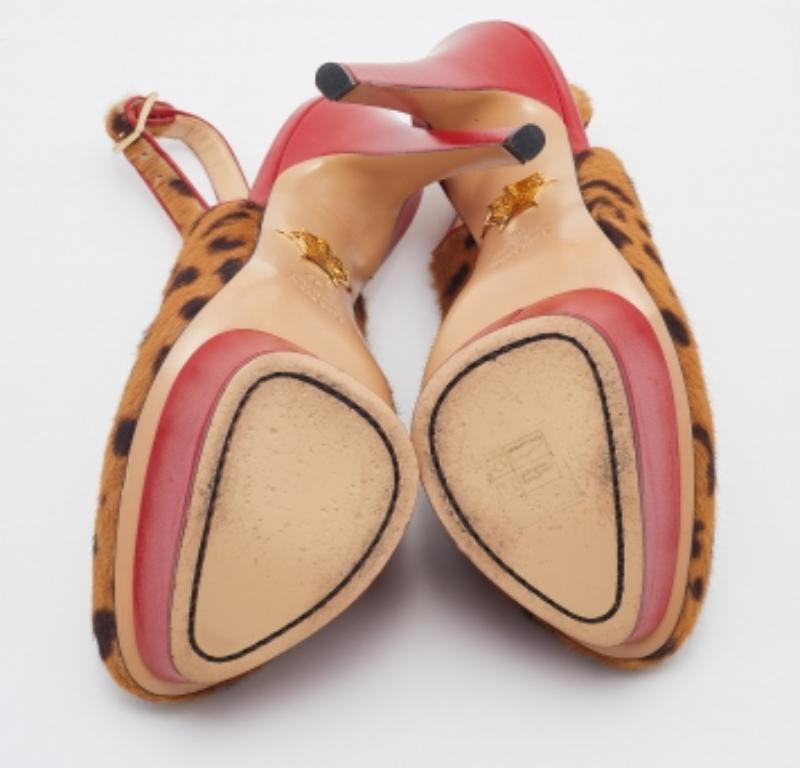 Charlotte Olympia Leopard Pony Hair Dolly Slingback Platform Sandals Size 39 For Sale 3