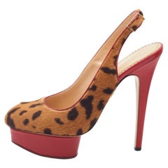 Charlotte Olympia Leopard Pony Hair Dolly Slingback Platform Sandals Size 39