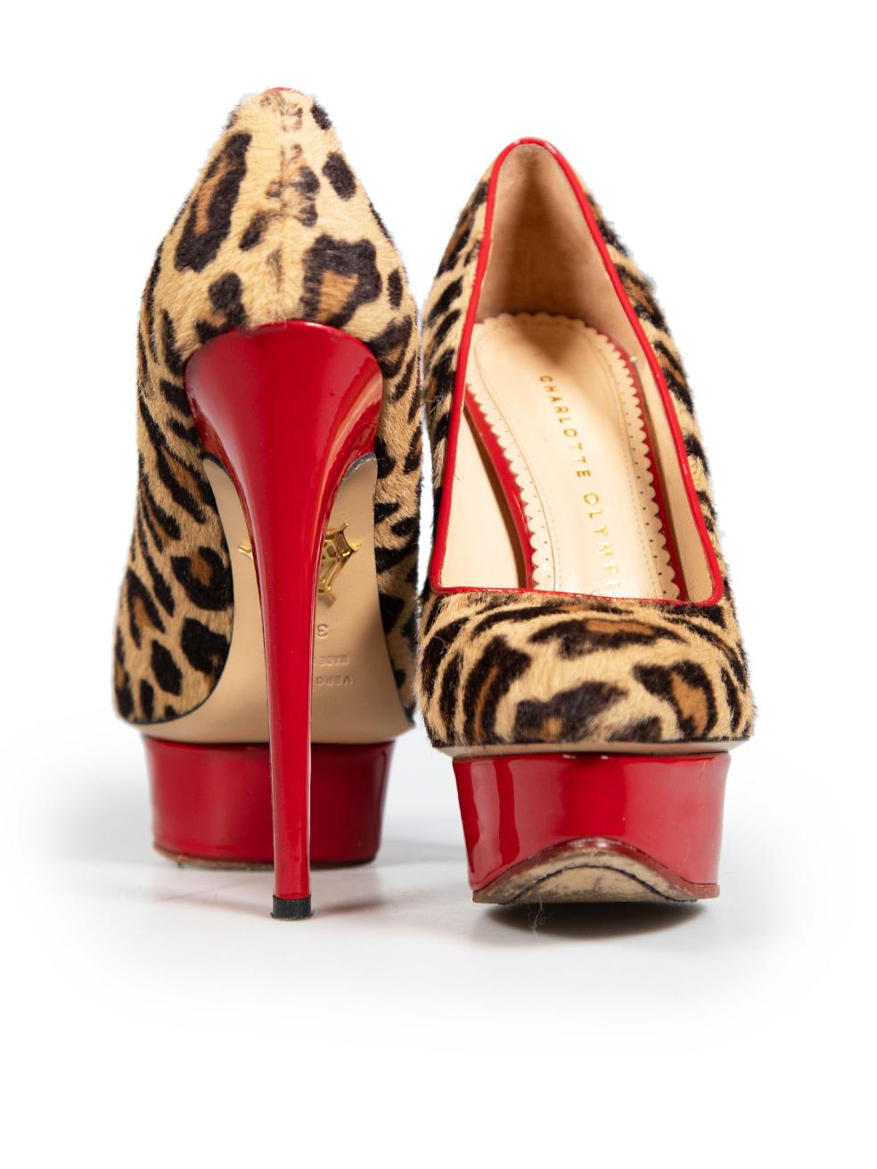 Beige Charlotte Olympia Leopard Ponyhair Platform Heels Size IT 35.5 For Sale